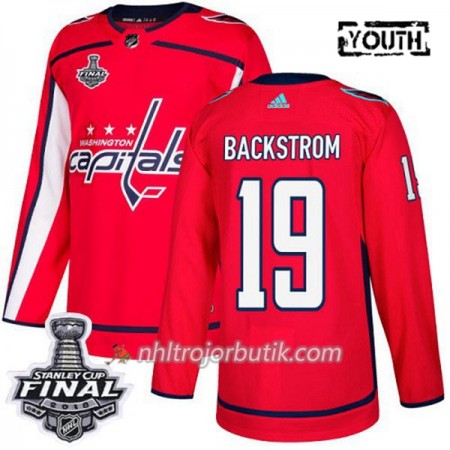 Barn Ishockey Washington Capitals Tröja Nicklas Backstrom 19 2018 Stanley Cup Final Patch Adidas Röd Authentic